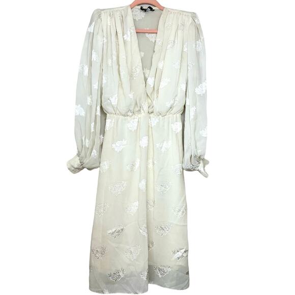 Vintage Cachet By Bari Protas Cream Sheer Floral Embroidered Midi Dress XS - Picture 2 of 16